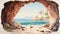 Vintage Oil Painting Of A Beach And Ocean Cave