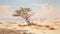 Vintage Oil Painting Of A Desert With Beach Cedar