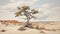 Vintage Oil Painting Of A Desert Oak In The Badlands