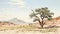 Vintage Oil Painting Of A Desert Oak In Badlands