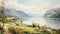 Vintage Oil Painting Of A Fjord Nature Park