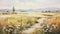 Vintage Oil Painting Of A Meadow Nature Countryside