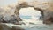 Vintage Oil Painting Of An Ocean Arch In Vray Style