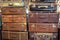 Vintage old battered leather suitcases