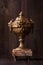 Vintage Old Brass Trophy Cup With Marble Pedestal