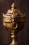 Vintage Old Brass Trophy Cup With Marble Pedestal