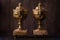 Vintage Old Brass Trophy Cups With Marble Pedestal