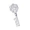 Vintage old door key. Outlined etched engraved antique locking item drawn in retro style. Isolated medieval ornated