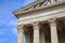 Vintage Old Justice Courthouse Column. Neoclassical colonnade with corinthian columns as part of a public building