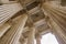 Vintage Old Justice Courthouse Column. Neoclassical colonnade with corinthian columns as part of a public building