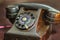 Vintage old rotary telephone. Antique rotary telephone collection.