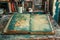 Vintage Open Sketchbook on a Painter\\\'s Table with Splattered Paint and Artistic Tools