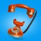 Vintage orange corded telephone flying in air on light blue background