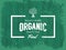 Vintage organic, natural and healthy food vector logo isolated on wood board background.