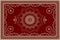 Vintage oriental red rug with beige, pink and burgundy calligraphy patterns