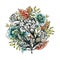 Vintage ornament with decorative flowers on a white background hand paint illustration Arabia, India, Ukraine, Pattern, Flower