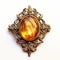 Vintage Ornate Stone Brooch: Photorealistic Pastiche With Amber Drawing