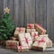 Vintage packages, Christmas tree and Santa Hat