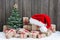 Vintage packages, Christmas tree and Santa Hat