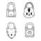 Vintage padlock set sketch engraving vector