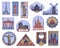 Vintage paper landmarks travel labels. Stickers of travel: Paris