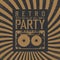 Vintage Party Leaflet Template. Radial rays background, black and beige colors. Audiocassette retro symbol