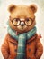 Vintage pencil drawing of a teddy bear dressed in a coat and scarf for the cold