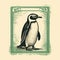 Vintage Penguin Stamp Illustration: Graphic Design Poster Art