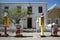 Vintage petrol pumps on the kerbside South Africa