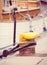 Vintage photo, Detail of yachting, Rope with old mooring bollard and yacht in background