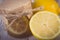 Vintage photo, Fresh lemon and honey on wooden table, healthy food and nutrition