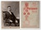Vintage photo shows man sits on a chair. Front and back of vintage photo