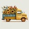 Vintage pickup truck with cheerful sunflower. AI Generated