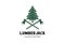 Vintage Pine Evergreen Cedar Conifer Fir Larch Cypress Tree with Crossed Ax Hatchet for Wood Lumberjack or Timber Logo Design