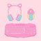 Vintage pink computer game equipment - mouse, keyboard and headphones vector