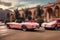 vintage pink convertible car illustration generative ai