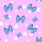 Vintage pink pattern with white dots and blue bows