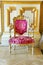 Vintage pink silk and gold frame chair