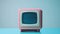 Vintage pink television on a serene blue background, symbolizing retro tech nostalgia