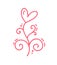 Vintage Pink Vector monoline flower with heart. Valentines Day Hand Drawn icon. Holiday sketch doodle Design plant