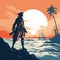 Vintage Pirate Sunset: A Romantic And Dramatic Illustration Of American Iconography