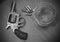 Vintage pistol or gun with booze and bullets