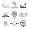 Vintage pizzeria labels, badges and design elements. Vector illustration.