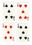 Vintage playing cards showing four fives.