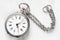 vintage pocket watch with chain on white plaster