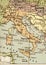 A vintage political map of Italy in sepia.