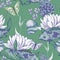 Vintage pond water flowers vector seamless pattern