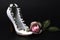 Vintage porcelain high heel white Victorian shoe with wet pink rose