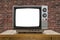 Vintage Portable Television with Red Brick Wall and Cut Out Screen