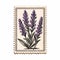 Vintage Post Stamp With Lavender Flowers - Handcrafted Wood Engraving Design